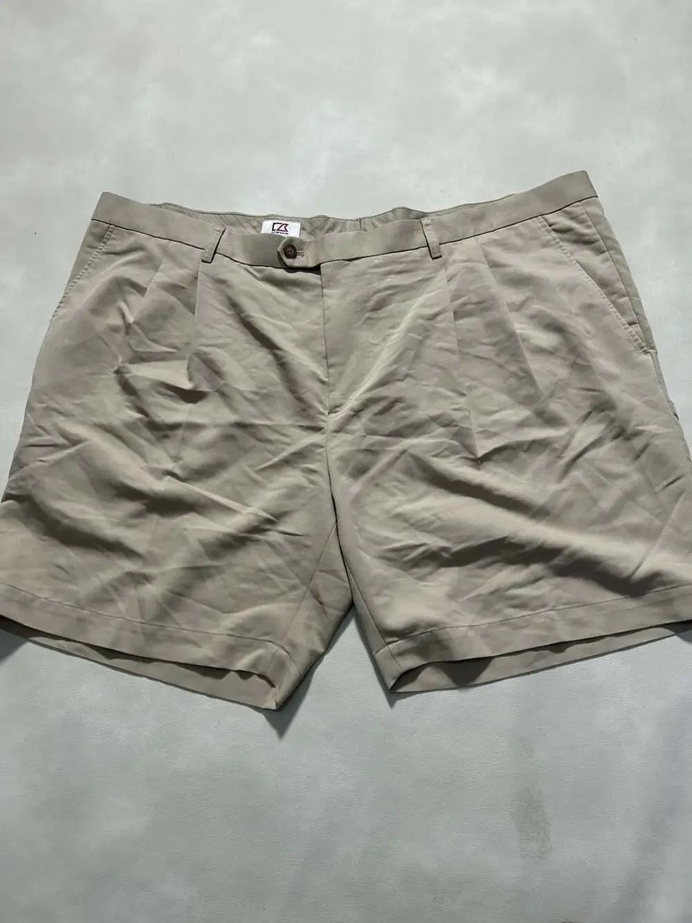 Cutter & Buck Mens Khaki Pleated Chino Shorts Size 48